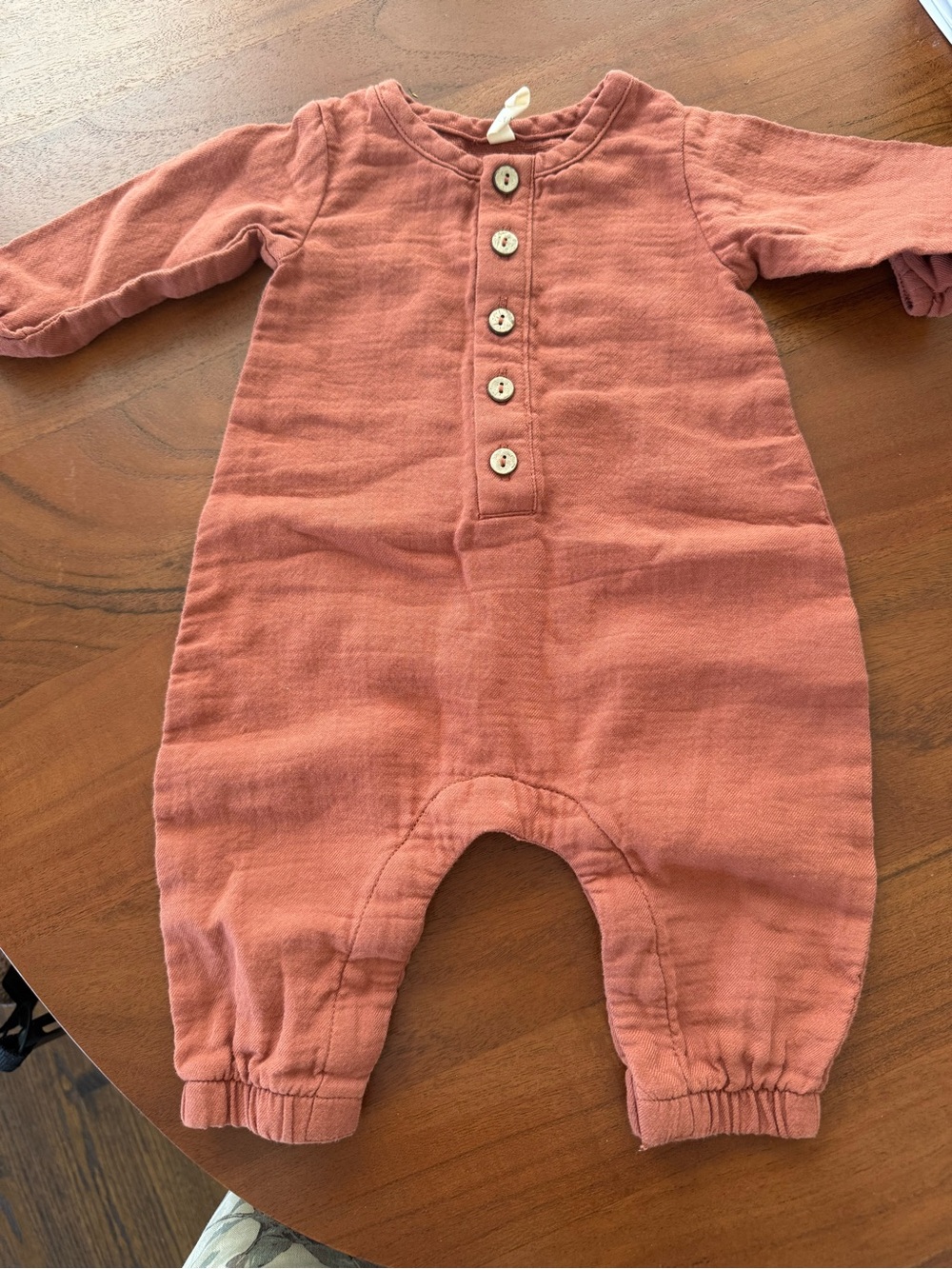 Quincy Mae Rust-Red Baby Button Romper